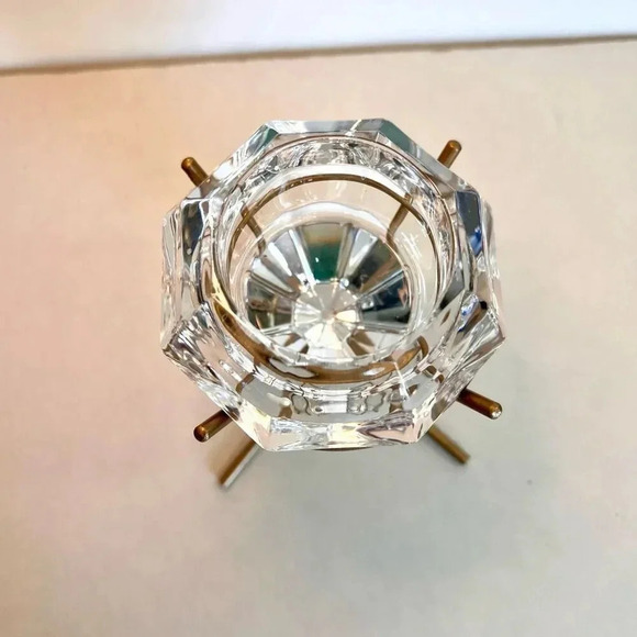 Vintage PartyLite Clear Heavy Glass Tealight Candle Holder Diamond on Gold Stand - Picture 4 of 14